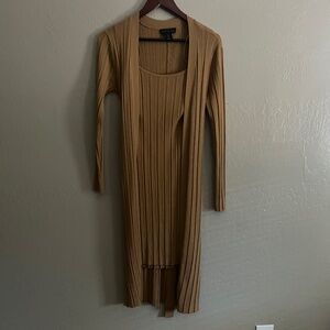 NWT New House of Harlow 1960 Mustard 2 Piece Knit Set Dress Cardigan Size Small